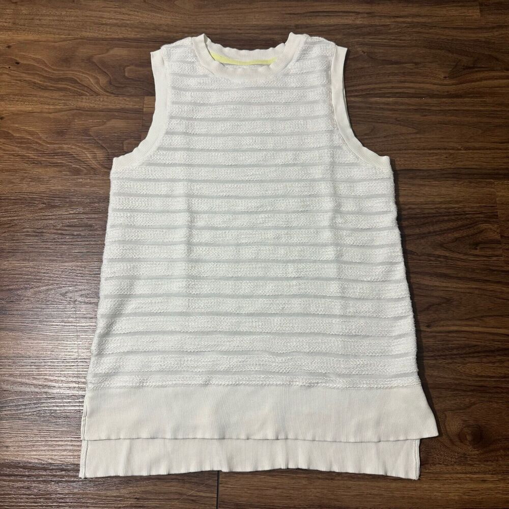 Lou & Grey Tank Top Sleeveless Womens Sz Medium Ivory White Ribbed Knit Striped